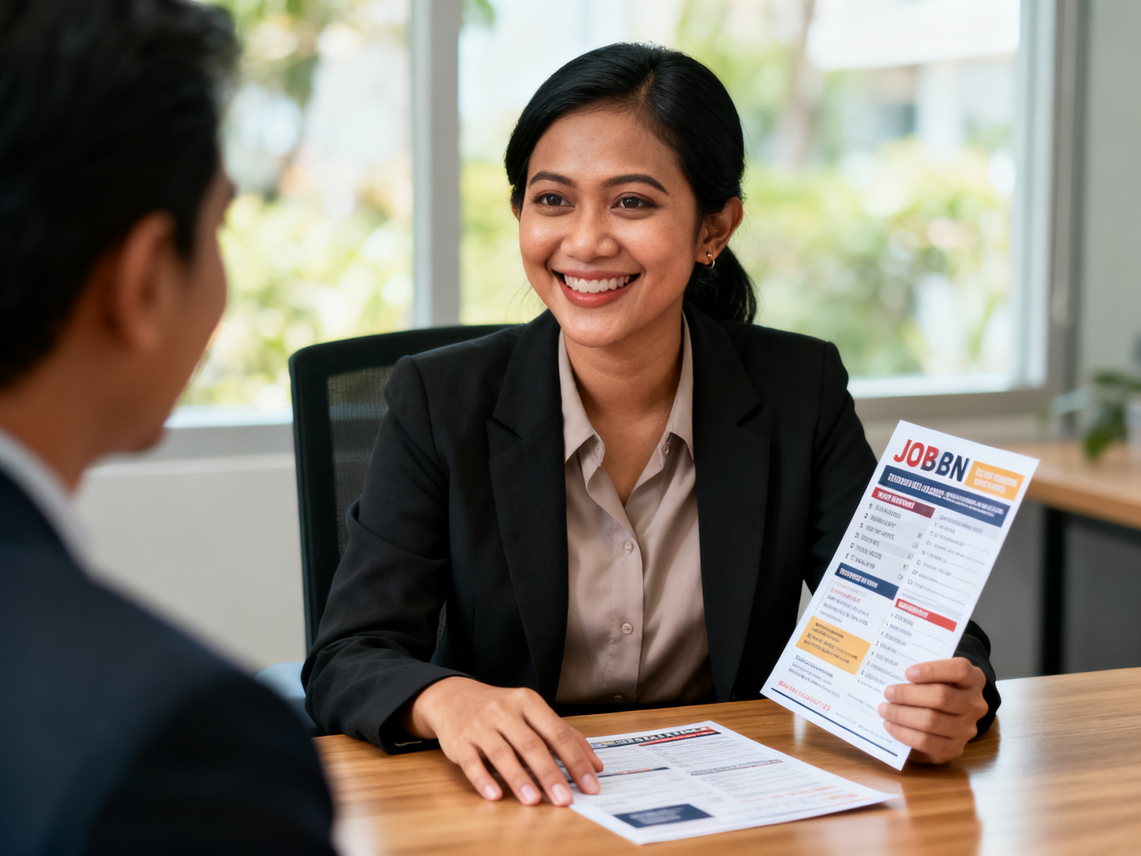 cara mendapatkan pekerjaan lowongan dengan memeriksa flyer lowongan di meja kerja